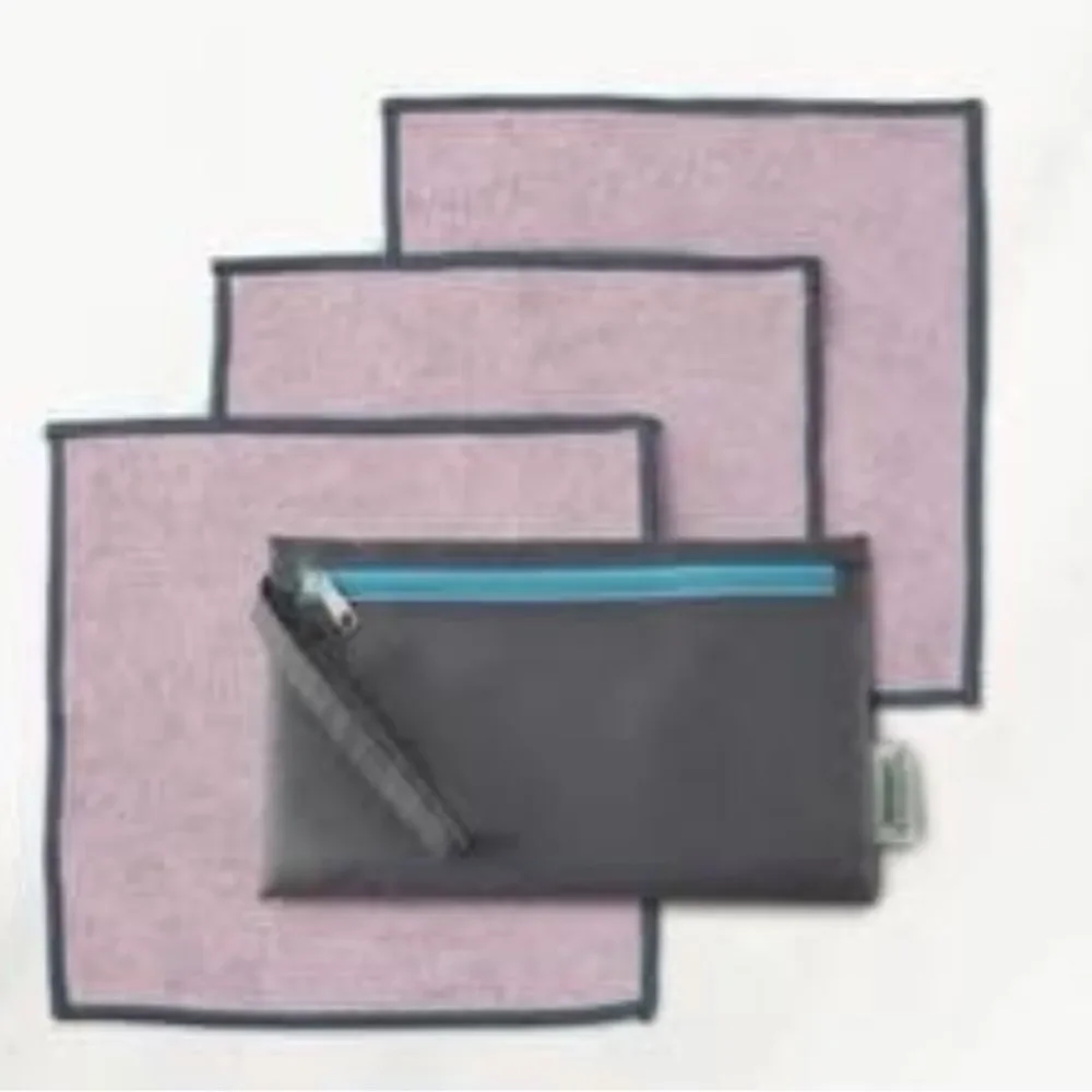 Norwex Small Body and Face Cloths Lavender Set of 3 and Charcoal Wristlet NWT